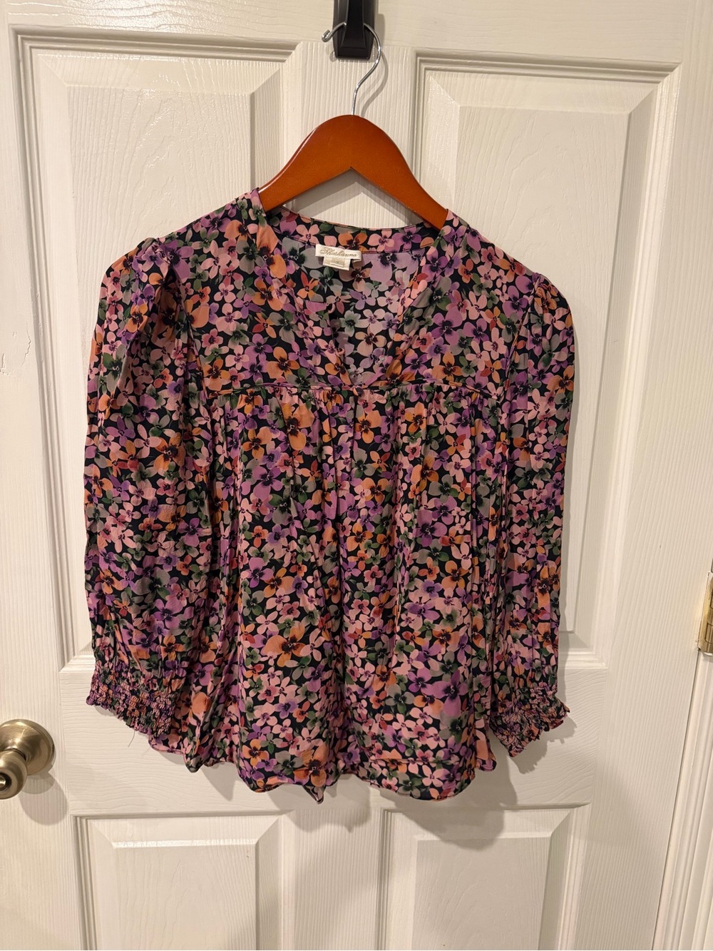 Shoshanna Purple Multi Floral V-Neck Blouse